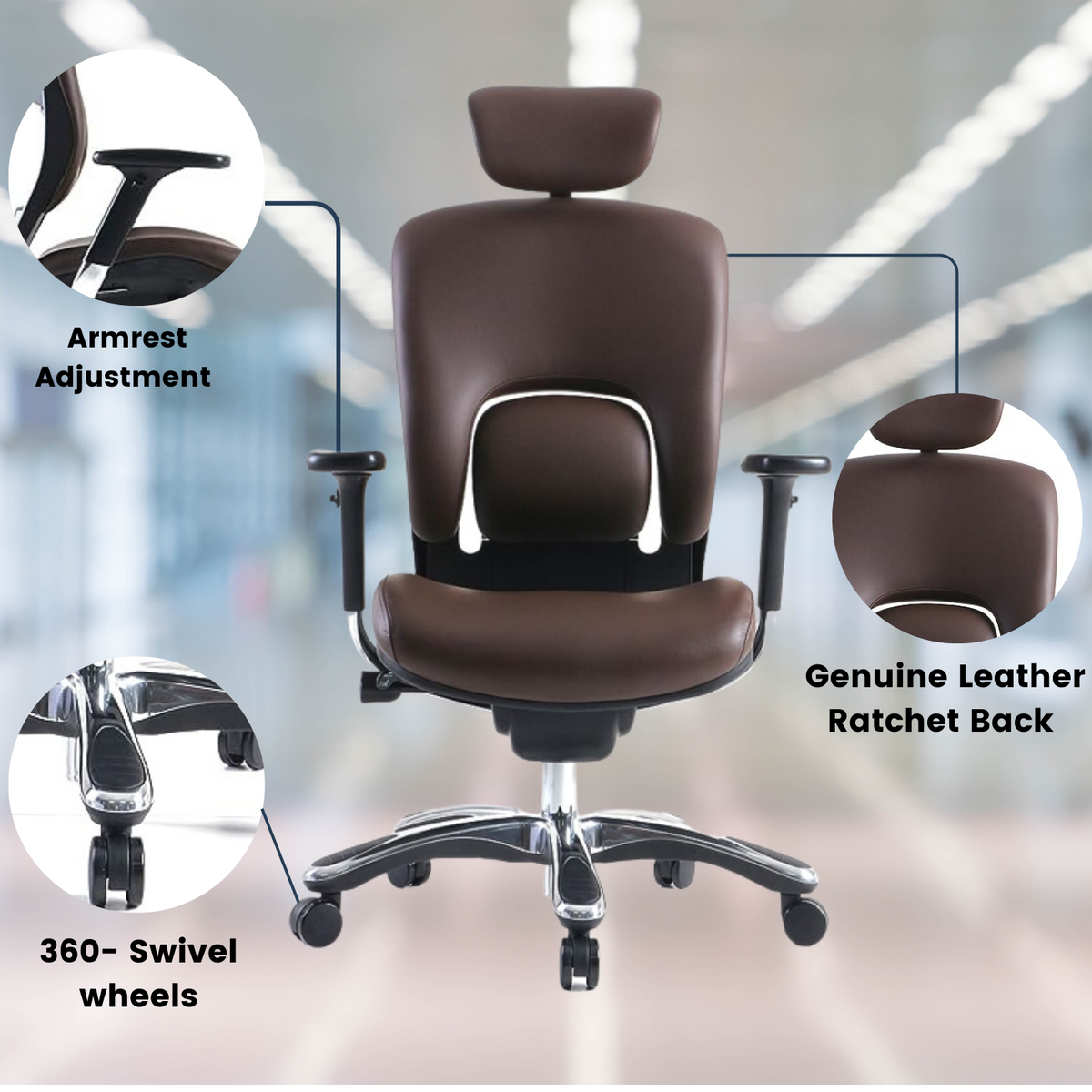 GM Seating Ergolux Genuine Leather Executive Hi Swivel Chair