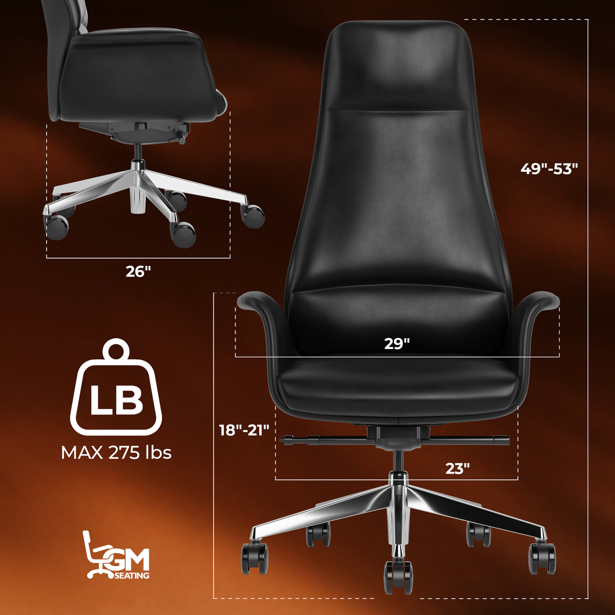 GM Seating Rexx Executive Chair - Ergonomic Design, Lumbar