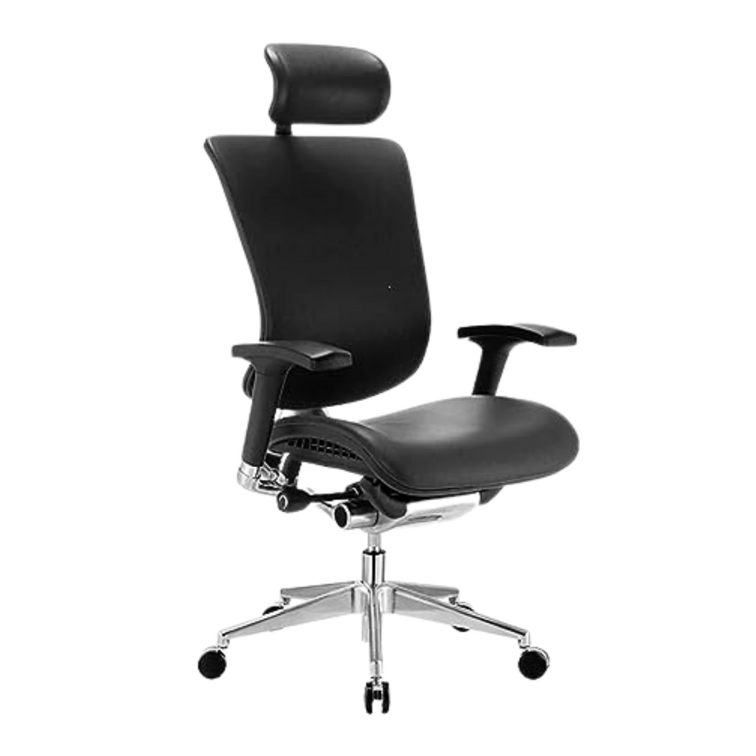 GM Seating Dreem Genuine Leather Ergonomic Office Chair - Lumbar Support, Modern Style Executive chair for Home and Office - Comfortable Desk Chair with Headrest, Seat Slide, Ratchet Back, 4D Adjustable Armrest