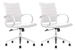 GM Seating Ribbed Mid Back Desk Chair - Lumbar Support, Modern Style Executive Chair for Home and Office - 360 Swivel Rolling Wheels - Aluminum Chrome Frame & Base - (White & Chrome)