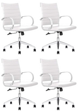 Load image into Gallery viewer, GM Seating Ribbed Mid-Back Desk Chair - High Back Lumbar Support, Modern Style Executive chair for Home and Office - 360 Swivel Rolling Wheels - Aluminum Chrome Frame &amp; Base - White