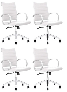 GM Seating Ribbed Mid Back Desk Chair - Lumbar Support, Modern Style Executive Chair for Home and Office - 360 Swivel Rolling Wheels - Aluminum Chrome Frame & Base - (White & Chrome)