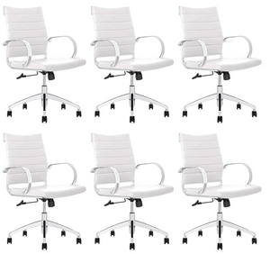 GM Seating Ribbed Mid-Back Desk Chair - High Back Lumbar Support, Modern Style Executive chair for Home and Office - 360 Swivel Rolling Wheels - Aluminum Chrome Frame & Base - White