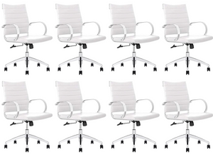 GM Seating Ribbed Mid-Back Desk Chair - High Back Lumbar Support, Modern Style Executive chair for Home and Office - 360 Swivel Rolling Wheels - Aluminum Chrome Frame & Base - White