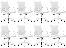 Load image into Gallery viewer, GM Seating Ribbed Mid Back Desk Chair - Lumbar Support, Modern Style Executive Chair for Home and Office - 360 Swivel Rolling Wheels - Aluminum Chrome Frame &amp; Base - (White &amp; Chrome)