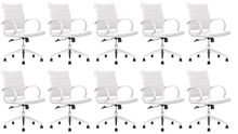 Load image into Gallery viewer, GM Seating Ribbed Mid Back Desk Chair - Lumbar Support, Modern Style Executive Chair for Home and Office - 360 Swivel Rolling Wheels - Aluminum Chrome Frame &amp; Base - (White &amp; Chrome)