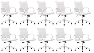 GM Seating Ribbed Mid-Back Desk Chair - High Back Lumbar Support, Modern Style Executive chair for Home and Office - 360 Swivel Rolling Wheels - Aluminum Chrome Frame & Base - White