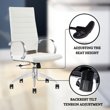 Load image into Gallery viewer, GM Seating Ribbed Mid-Back Desk Chair - High Back Lumbar Support, Modern Style Executive chair for Home and Office - 360 Swivel Rolling Wheels - Aluminum Chrome Frame &amp; Base - White