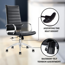 Load image into Gallery viewer, GM Seating Ribbed Mid-Back Desk Chair - High Back Lumbar Support, Modern Style Executive chair for Home and Office - 360 Swivel Rolling Wheels - Aluminum Chrome Frame &amp; Base - Black