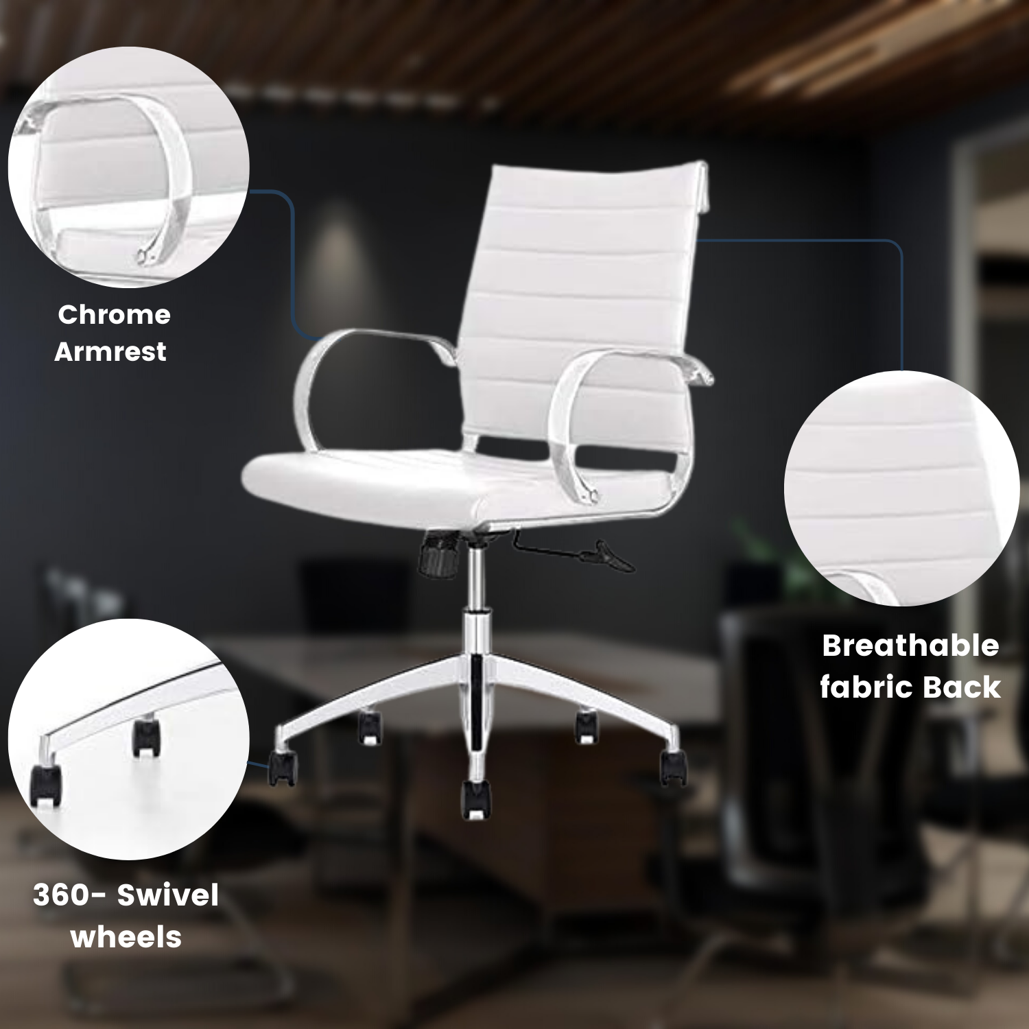 GM Seating Ribbed Mid Back Desk Chair Lumbar Support Modern