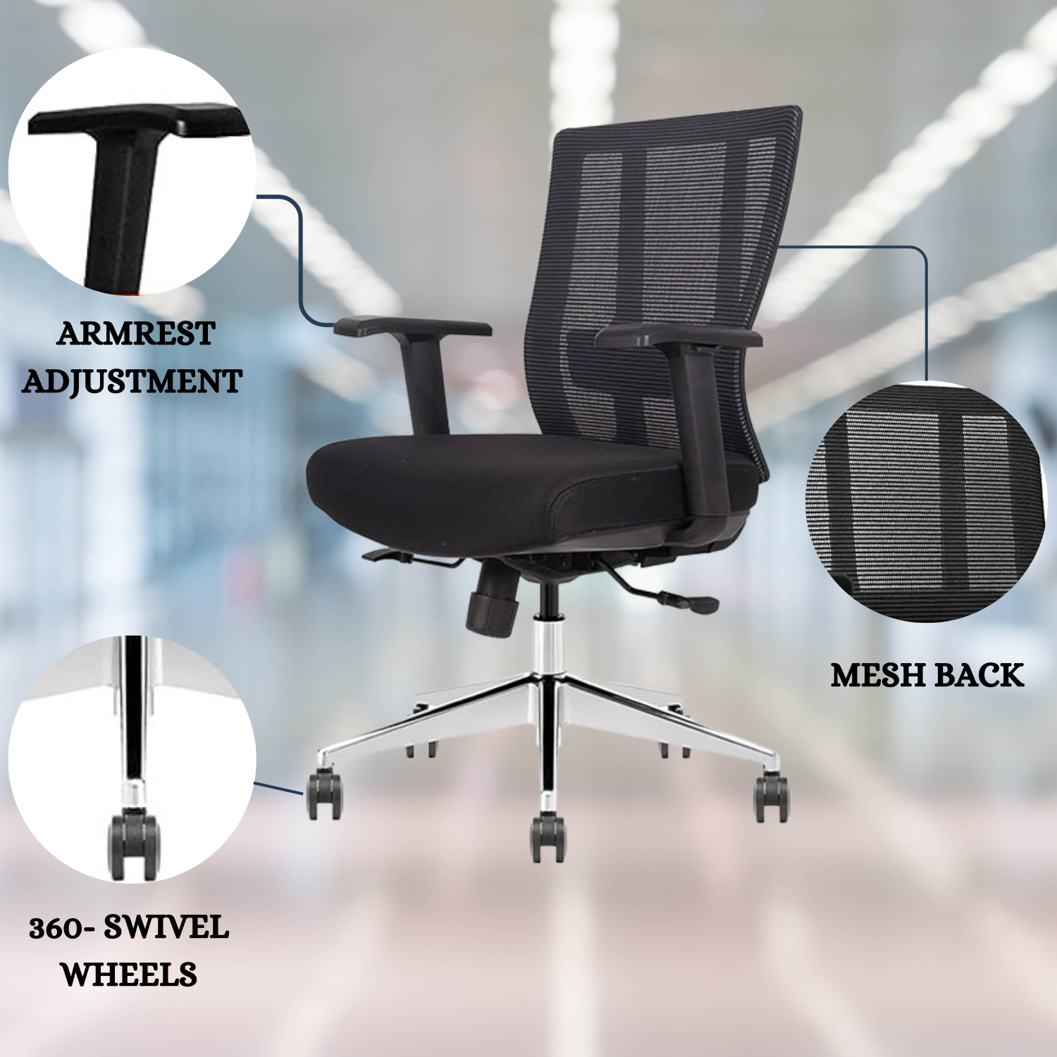 2 x mesh office chair discount support desk chair with armrest black