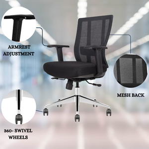 GM Seating Bitchair Ergonomic Mesh Office Chair - Adjustable Lumbar Support Computer Desk Chair with Height Adjustable Arms - Seat Depth Adjustable Executive Office Chair -  (Black)