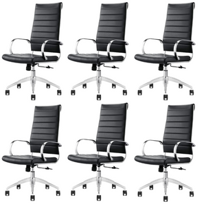 GM Seating Ribbed Mid-Back Desk Chair - Lumbar Support, Modern Style Executive chair for Home and Office - 360 Swivel Rolling Wheels - Aluminum Chrome Frame & Base - Black