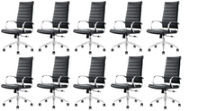 Load image into Gallery viewer, GM Seating Ribbed Mid-Back Desk Chair - High Back Lumbar Support, Modern Style Executive chair for Home and Office - 360 Swivel Rolling Wheels - Aluminum Chrome Frame &amp; Base - Black