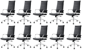 GM Seating Ribbed Mid-Back Desk Chair - High Back Lumbar Support, Modern Style Executive chair for Home and Office - 360 Swivel Rolling Wheels - Aluminum Chrome Frame & Base - Black