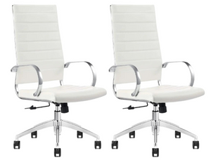 GM Seating Ribbed Mid-Back Desk Chair - High Back Lumbar Support, Modern Style Executive chair for Home and Office - 360 Swivel Rolling Wheels - Aluminum Chrome Frame & Base - White