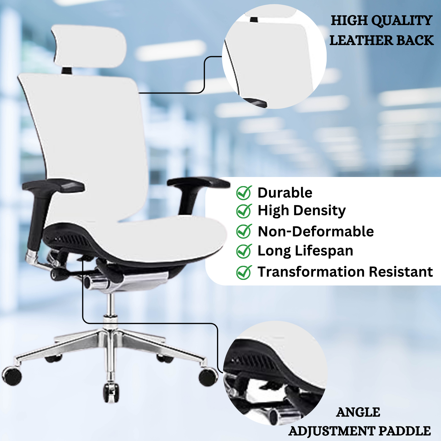 GM Seating Dreem Genuine Leather Ergonomic Office Chair Lumbar Support Modern Style Executive chair for Home and Office Comfortable Desk Chair