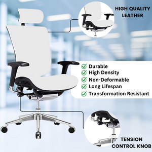 GM Seating Dreem Genuine Leather Ergonomic Office Chair - Lumbar Support, Modern Style Executive chair for Home and Office - Comfortable Desk Chair with Headrest, Seat Slide, Ratchet Back, 4D Adjustable Armrest