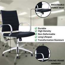 Load image into Gallery viewer, GM Seating Ribbed Mid-Back Desk Chair - Lumbar Support, Modern Style Executive chair for Home and Office - 360 Swivel Rolling Wheels - Aluminum Chrome Frame &amp; Base - Black