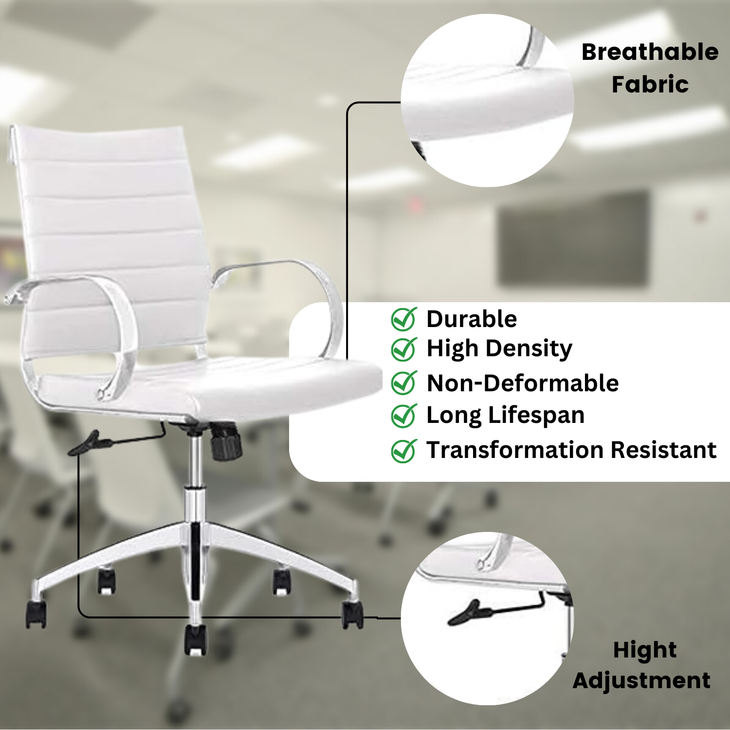 GM Seating Ribbed Mid Back Desk Chair Lumbar Support Modern