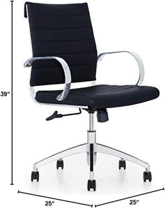 Ribbed Mid Back Conference Room Chairs - Lumbar Support, Modern Style Executive Chair for Home and Office - 360 Swivel Rolling Wheels - Aluminum Chrome Frame & Base - Black