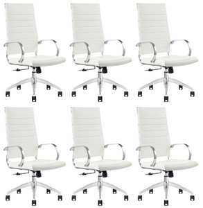 GM Seating Ribbed Mid-Back Desk Chair - High Back Lumbar Support, Modern Style Executive chair for Home and Office - 360 Swivel Rolling Wheels - Aluminum Chrome Frame & Base - White