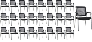 GM Seating Ever Guest Chair - Mesh Back Stacking Chairs with Fabric Seat - Ergonomic Chair with Lumber Support for Home Office School Church - Comfortable Reception Chairs - Black (Pack of 2)