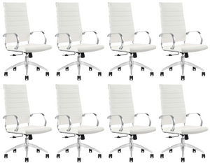 GM Seating Ribbed Mid-Back Desk Chair - High Back Lumbar Support, Modern Style Executive chair for Home and Office - 360 Swivel Rolling Wheels - Aluminum Chrome Frame & Base - White