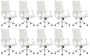 GM Seating Ribbed Mid-Back Desk Chair - High Back Lumbar Support, Modern Style Executive chair for Home and Office - 360 Swivel Rolling Wheels - Aluminum Chrome Frame & Base - White