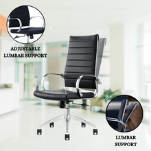 Load image into Gallery viewer, GM Seating Ribbed Mid-Back Desk Chair - High Back Lumbar Support, Modern Style Executive chair for Home and Office - 360 Swivel Rolling Wheels - Aluminum Chrome Frame &amp; Base - Black