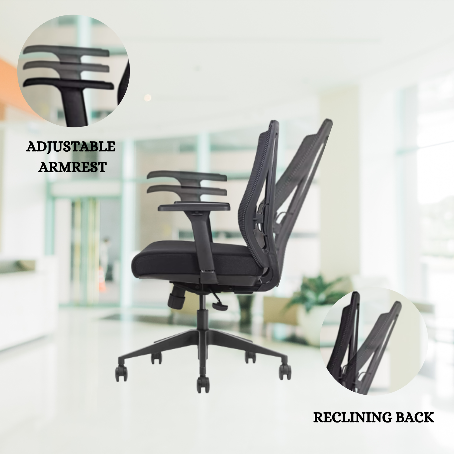 Adjustable Executive Office Recliner Chair with High Back and Lumbar Support-Black