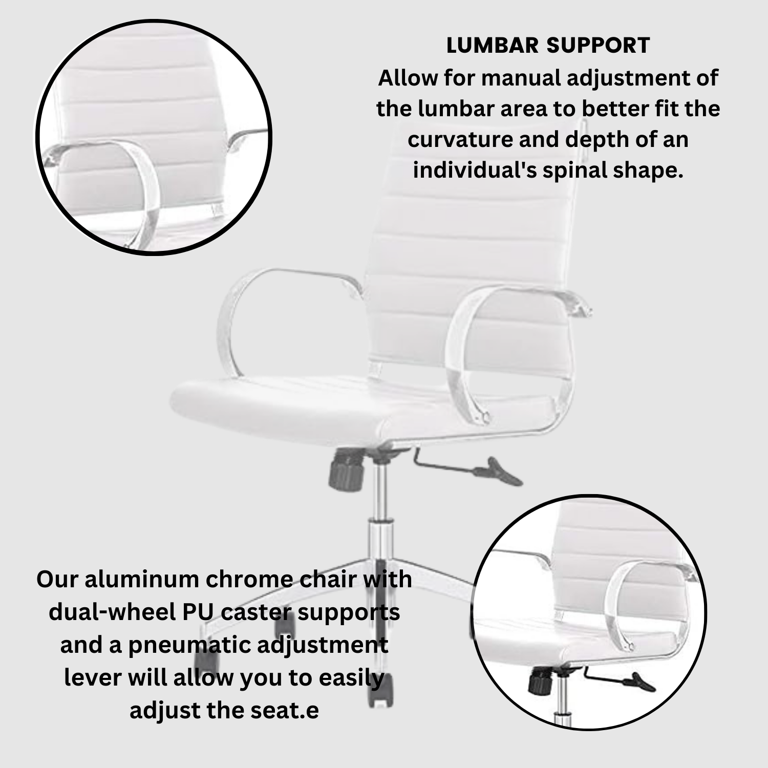 GM Seating Ribbed Mid Back Desk Chair - Lumbar Support, Modern