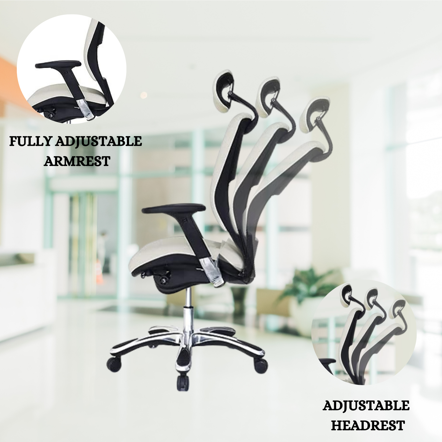 White ergonomic leather chair top by gm seating