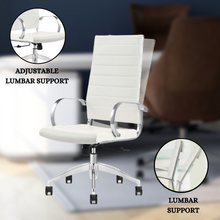 Load image into Gallery viewer, GM Seating Ribbed Mid-Back Desk Chair - High Back Lumbar Support, Modern Style Executive chair for Home and Office - 360 Swivel Rolling Wheels - Aluminum Chrome Frame &amp; Base - White