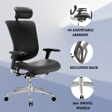 Load image into Gallery viewer, GM Seating Dreem Genuine Leather Ergonomic Office Chair - Lumbar Support, Modern Style Executive chair for Home and Office - Comfortable Desk Chair with Headrest, Seat Slide, Ratchet Back, 4D Adjustable Armrest