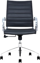 Load image into Gallery viewer, Ribbed Mid Back Conference Room Chairs - Lumbar Support, Modern Style Executive Chair for Home and Office - 360 Swivel Rolling Wheels - Aluminum Chrome Frame &amp; Base - Black