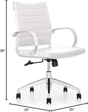 Load image into Gallery viewer, Ribbed Mid Back Conference Room Chairs - Lumbar Support, Modern Style Executive Home Office Chair - 360 Swivel Rolling Wheels - Aluminum Chrome Frame &amp; Base - White Office Chair