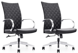 GM Seating Weeve Office Chair - High-Back Adjustable Swivel Desk Chair for Home or Office - Leather Executive Office Chair with Aluminum Arms & Base - Black