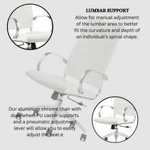 Load image into Gallery viewer, GM Seating Ribbed Mid-Back Desk Chair - High Back Lumbar Support, Modern Style Executive chair for Home and Office - 360 Swivel Rolling Wheels - Aluminum Chrome Frame &amp; Base - White