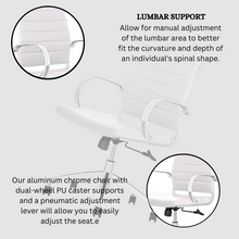 Load image into Gallery viewer, GM Seating Ribbed Mid-Back Desk Chair - High Back Lumbar Support, Modern Style Executive chair for Home and Office - 360 Swivel Rolling Wheels - Aluminum Chrome Frame &amp; Base - White