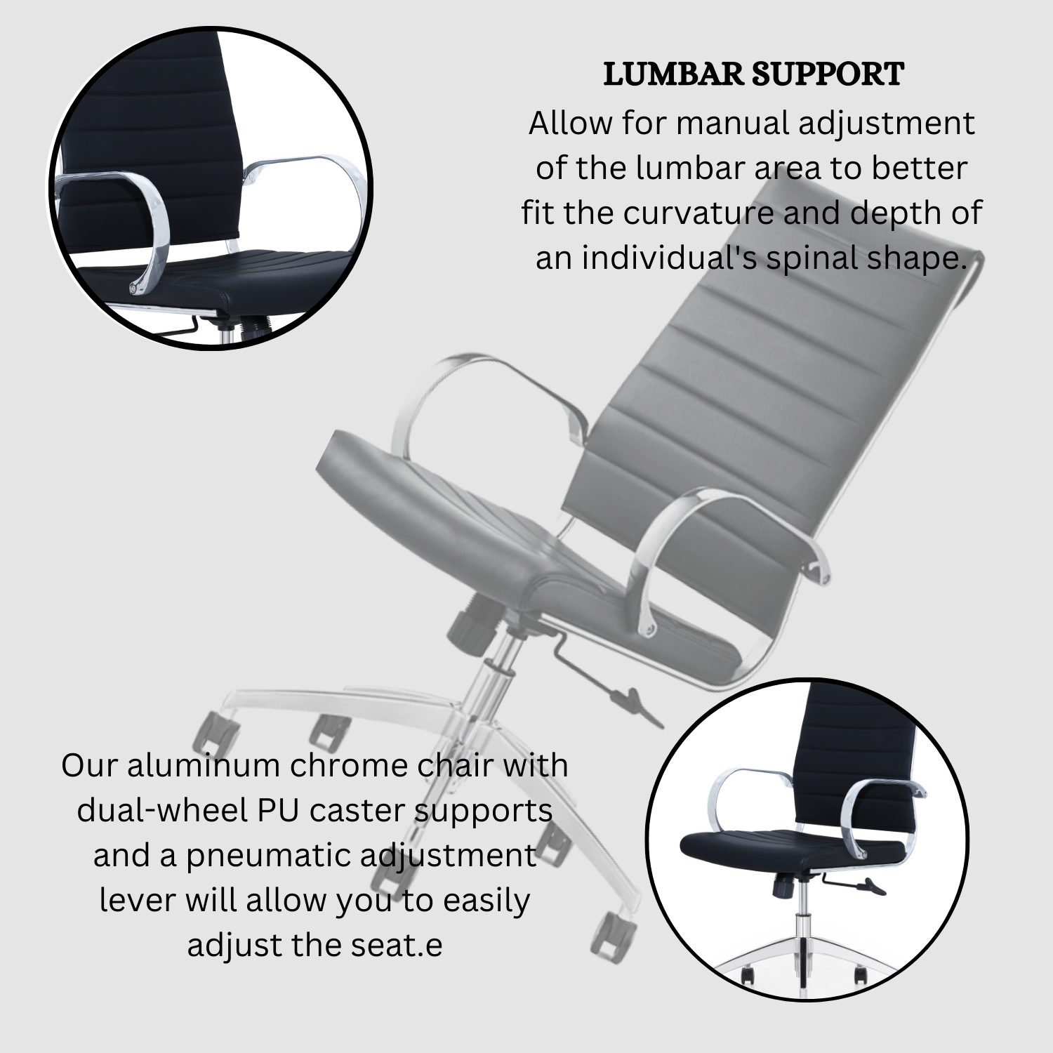 GM Seating Ribbed Mid Back Desk Chair - Lumbar Support, Modern Style E –