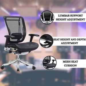 GM Seating Enklave Ergonomic Office Chair - Mesh Hi Back Executive Desk Chair - Adjustable Lumber support & Backrest - Chrome Base with Headrest & Seat Slide - Modern Comfortable Desk Chair for Home and Office - Black