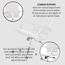 Load image into Gallery viewer, Ribbed Mid Back Conference Room Chairs - Lumbar Support, Modern Style Executive Home Office Chair - 360 Swivel Rolling Wheels - Aluminum Chrome Frame &amp; Base - White Office Chair