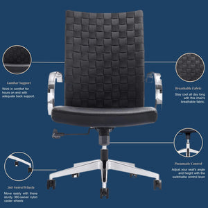 Weeve Conference Room Chairs - High Back Adjustable Swivel Desk Chair for Home or Office - Leather Office Chair with Aluminum Arms & Base, Ergonomic Design, Comfortable Seating – Black