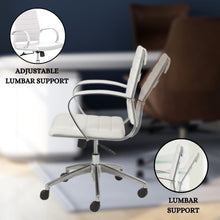 Load image into Gallery viewer, Ribbed Mid Back Conference Room Chairs - Lumbar Support, Modern Style Executive Home Office Chair - 360 Swivel Rolling Wheels - Aluminum Chrome Frame &amp; Base - White Office Chair