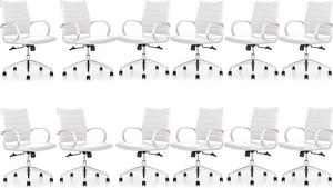 Ribbed Mid Back Conference Room Chairs - Lumbar Support, Modern Style Executive Home Office Chair - 360 Swivel Rolling Wheels - Aluminum Chrome Frame & Base - White Office Chair