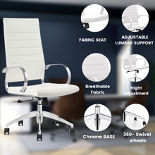 Load image into Gallery viewer, GM Seating Ribbed Mid-Back Desk Chair - High Back Lumbar Support, Modern Style Executive chair for Home and Office - 360 Swivel Rolling Wheels - Aluminum Chrome Frame &amp; Base - White