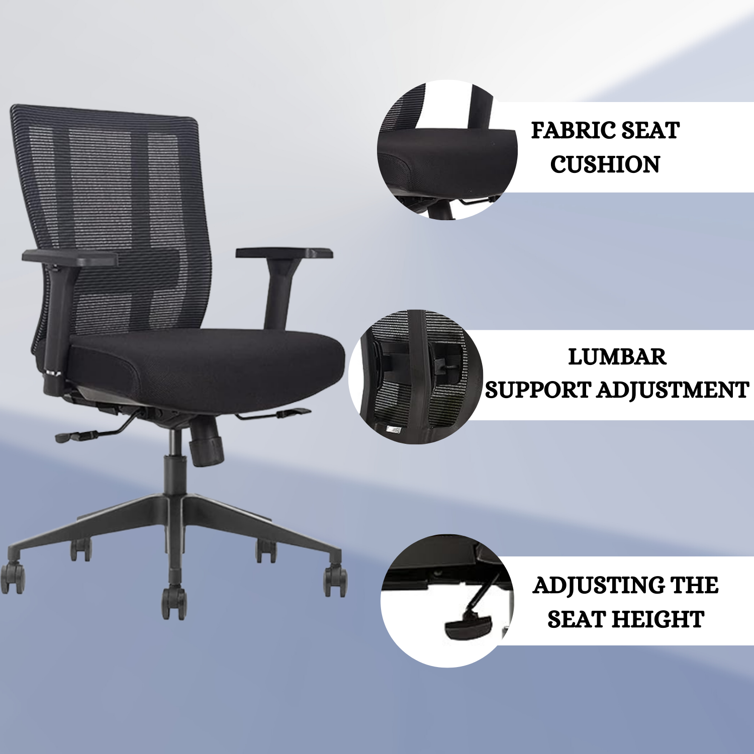 Ergonomic Office Chair with Adjustable Arms, Seat Height and