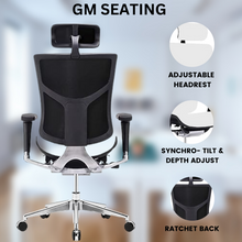 Load image into Gallery viewer, GM Seating Dreem Genuine Leather Ergonomic Office Chair - Lumbar Support, Modern Style Executive chair for Home and Office - Comfortable Desk Chair with Headrest, Seat Slide, Ratchet Back, 4D Adjustable Armrest