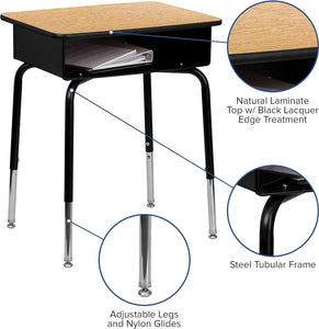 GM Seating Student Desk With Open Front Matel Book Box - Natural